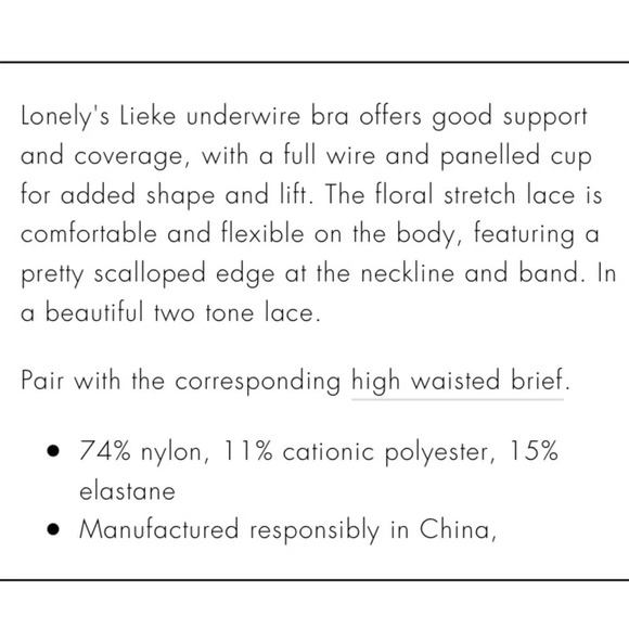 Lonely Lingerie‎ Laurie Lace Underwire Bra in Pine 30D - Picture 10 of 11